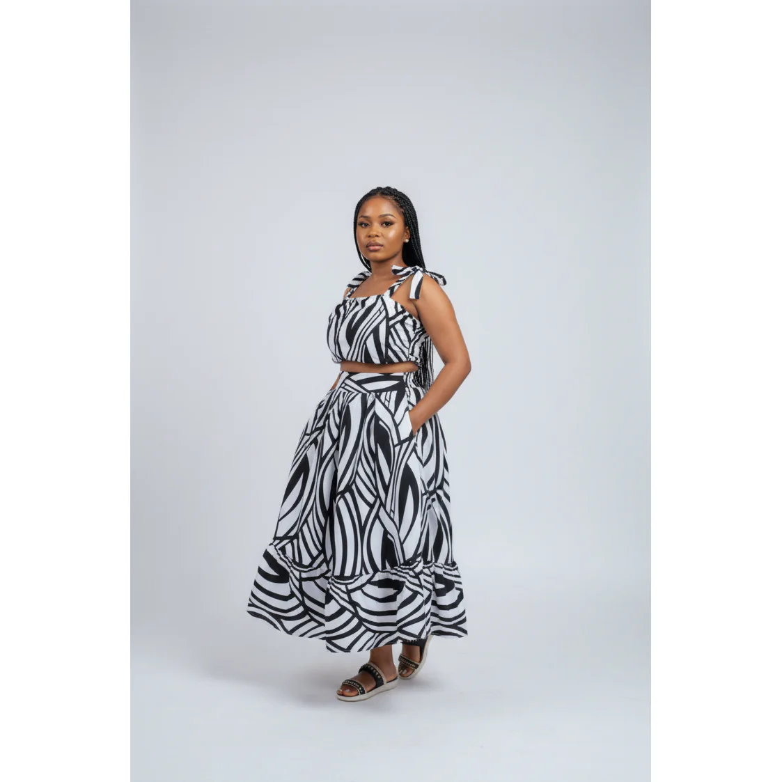 Tie Shoulder Crop Top and Butterfly Skirt Set - Image 2