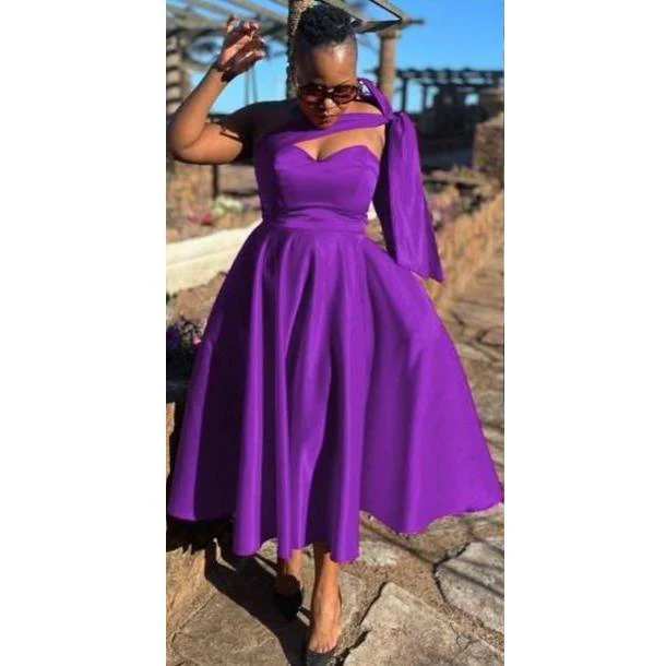 Tie Shoulder Pleated Midi Dress - Image 3