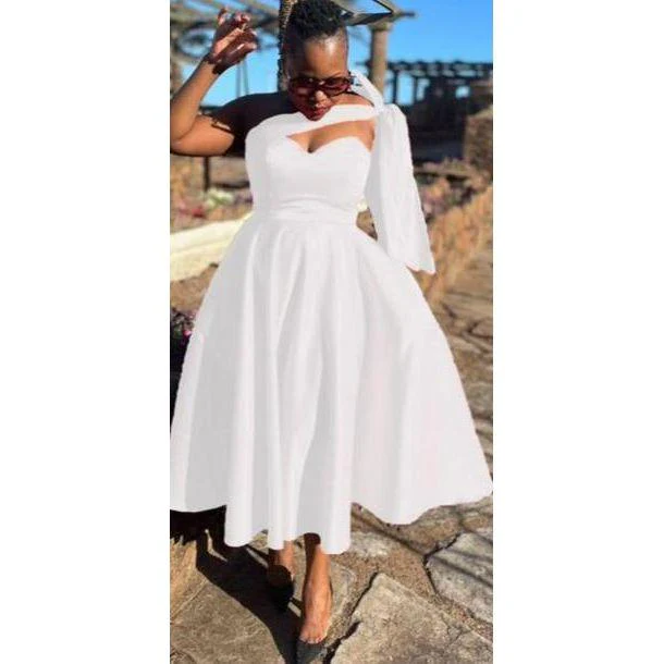 Tie Shoulder Pleated Midi Dress - Image 4