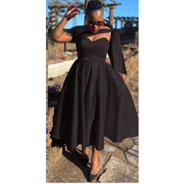 Tie Shoulder Pleated Midi Dress - Image 5