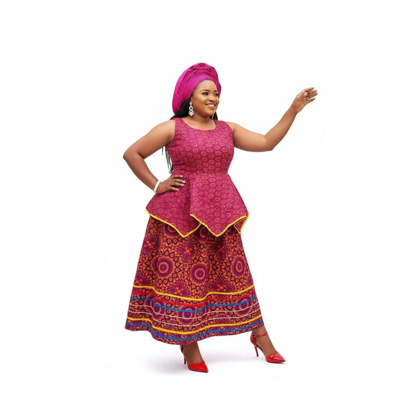Traditional Shweshwe Sleeveless  Pleat Dress - Image 2
