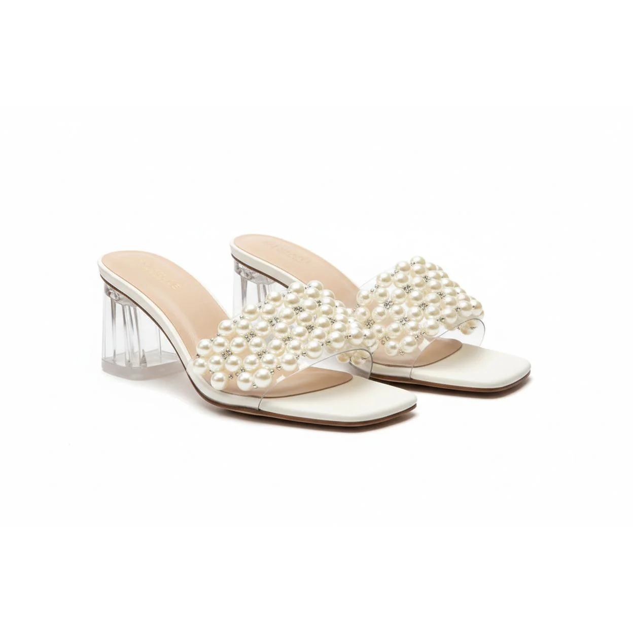 Transparent Glass Heels Shining Pearl Sandals