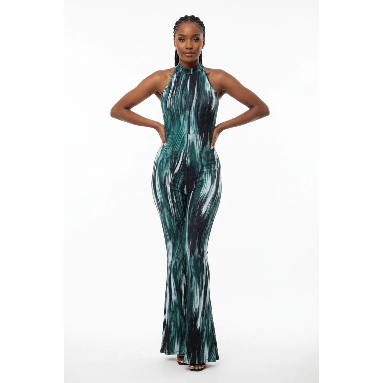 Tropical Print Round Neck Flared Leg Jumpsuit. - Image 4