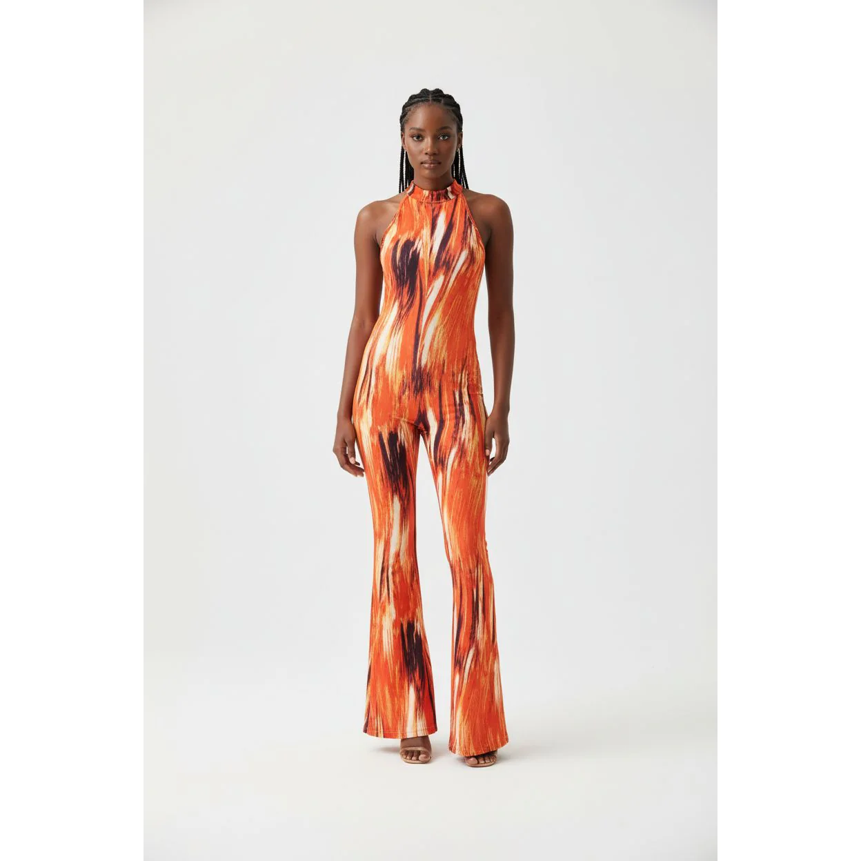 Tropical Print Round Neck Flared Leg Jumpsuit. - Image 5