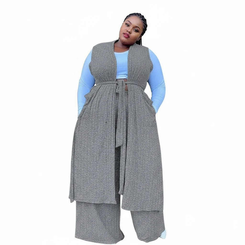 Tube Crop Long Cardigan Cover Up & Bodycon Pants Set - Image 5