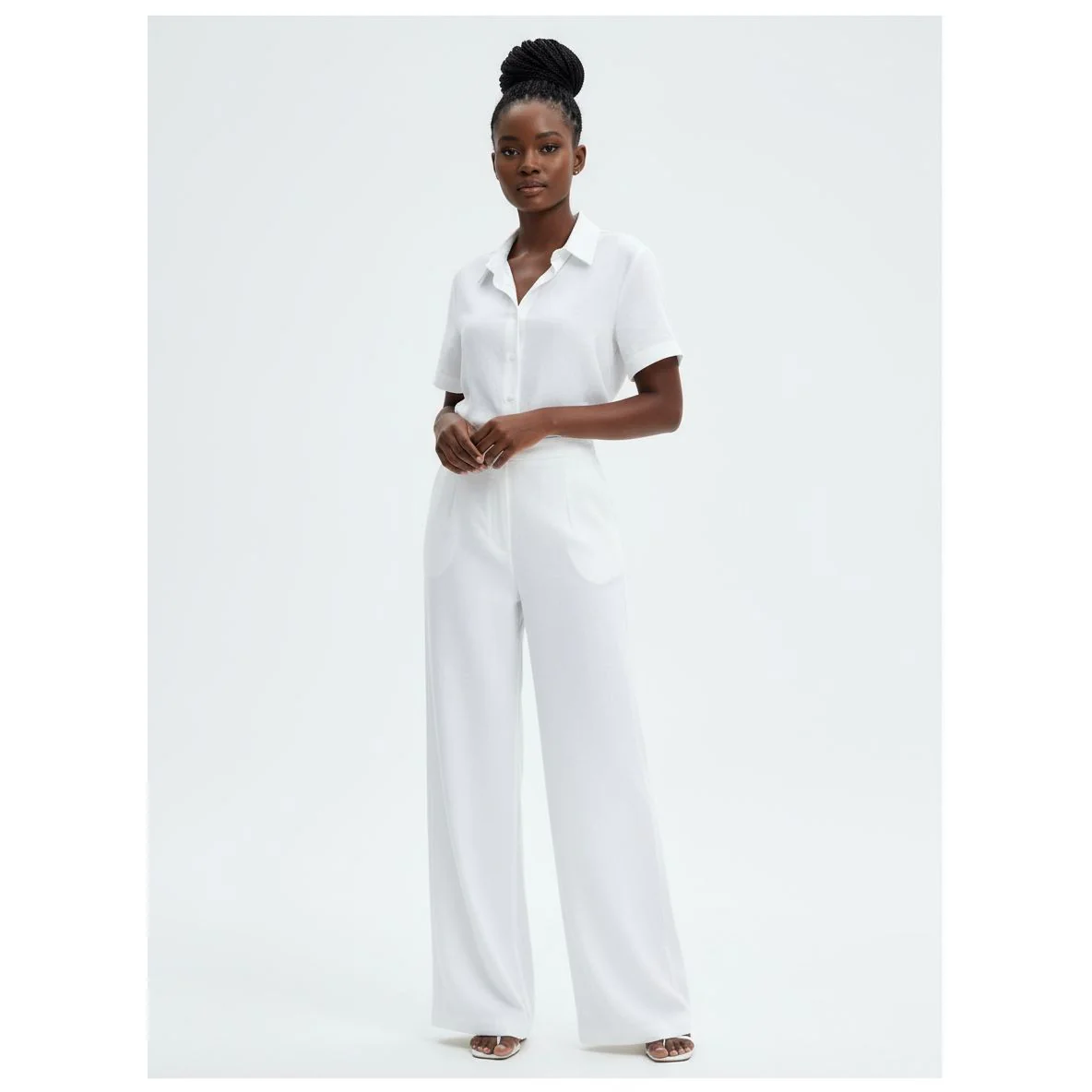 Turn-Down-Collar Shirts Loose Straight Pants Suits 2 Piece Sets