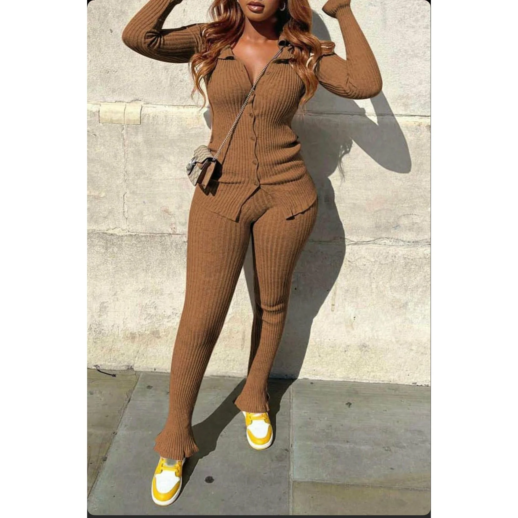 Turndown Collar Long Sleeve Two Pieces Set - Image 11