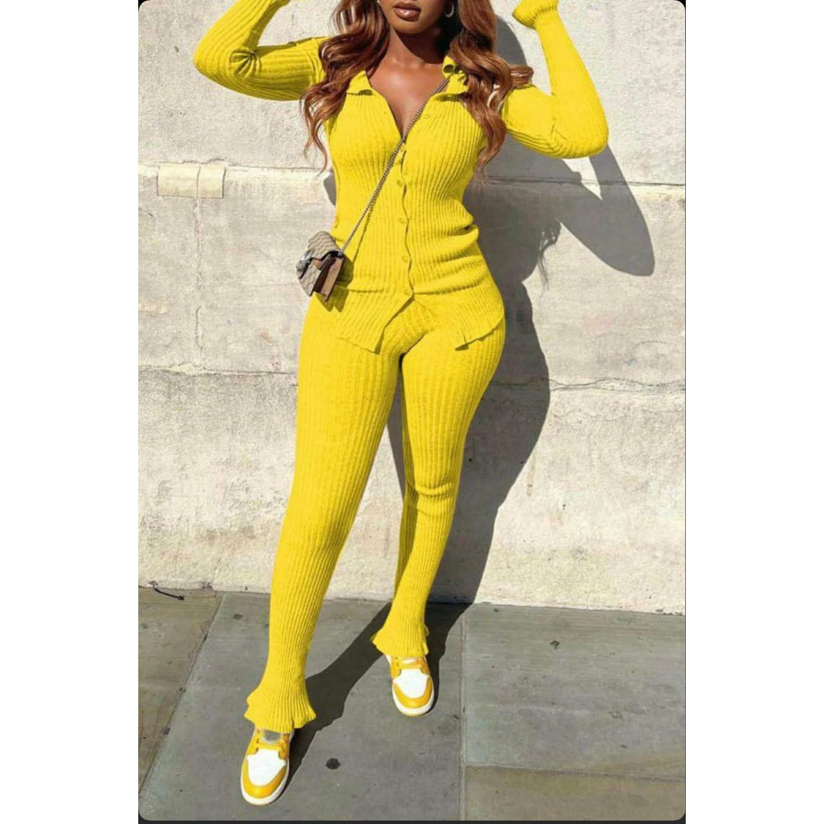 Turndown Collar Long Sleeve Two Pieces Set - Image 5