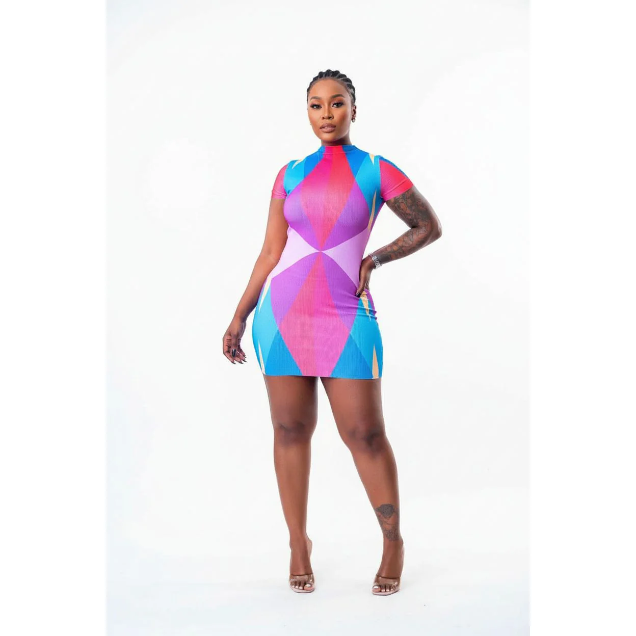Turtleneck Bodycon Multi-Color Dress - Image 3