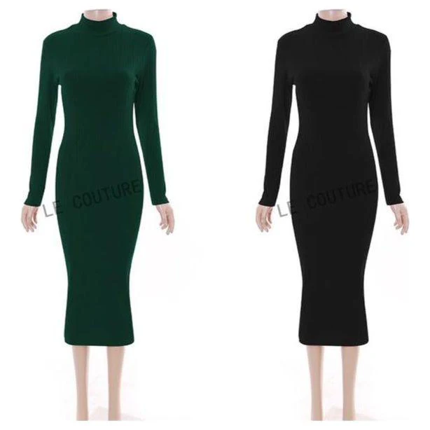Turtleneck Long Sleeve Bodycon Dress - Image 4