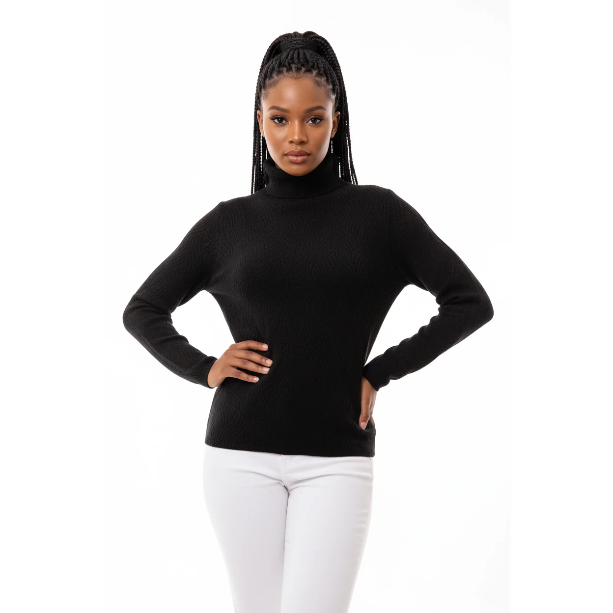 Turtleneck Ribbed Knit Sweater - Image 2