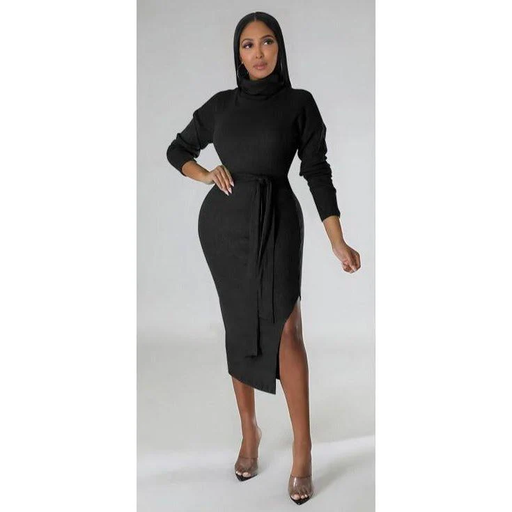Turtleneck Slit Bodycon Dress - Image 4