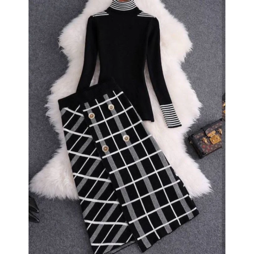 Turtleneck Top and Button Skirt Set - Image 3