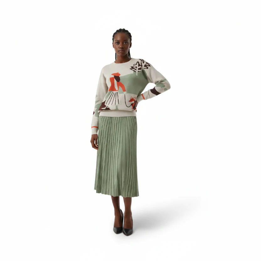 Two-piece Knitted Sweater &  Pleated Skirt Set