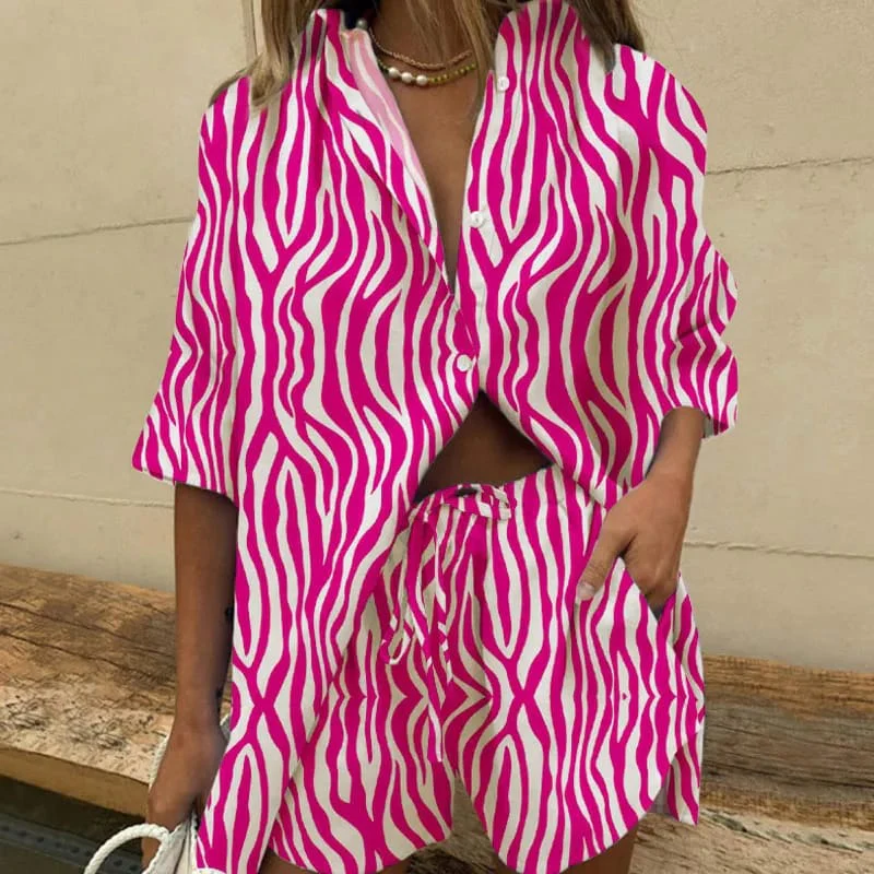 Two Piece Set Mini Shorts Short Sleeve Shirt - Image 2