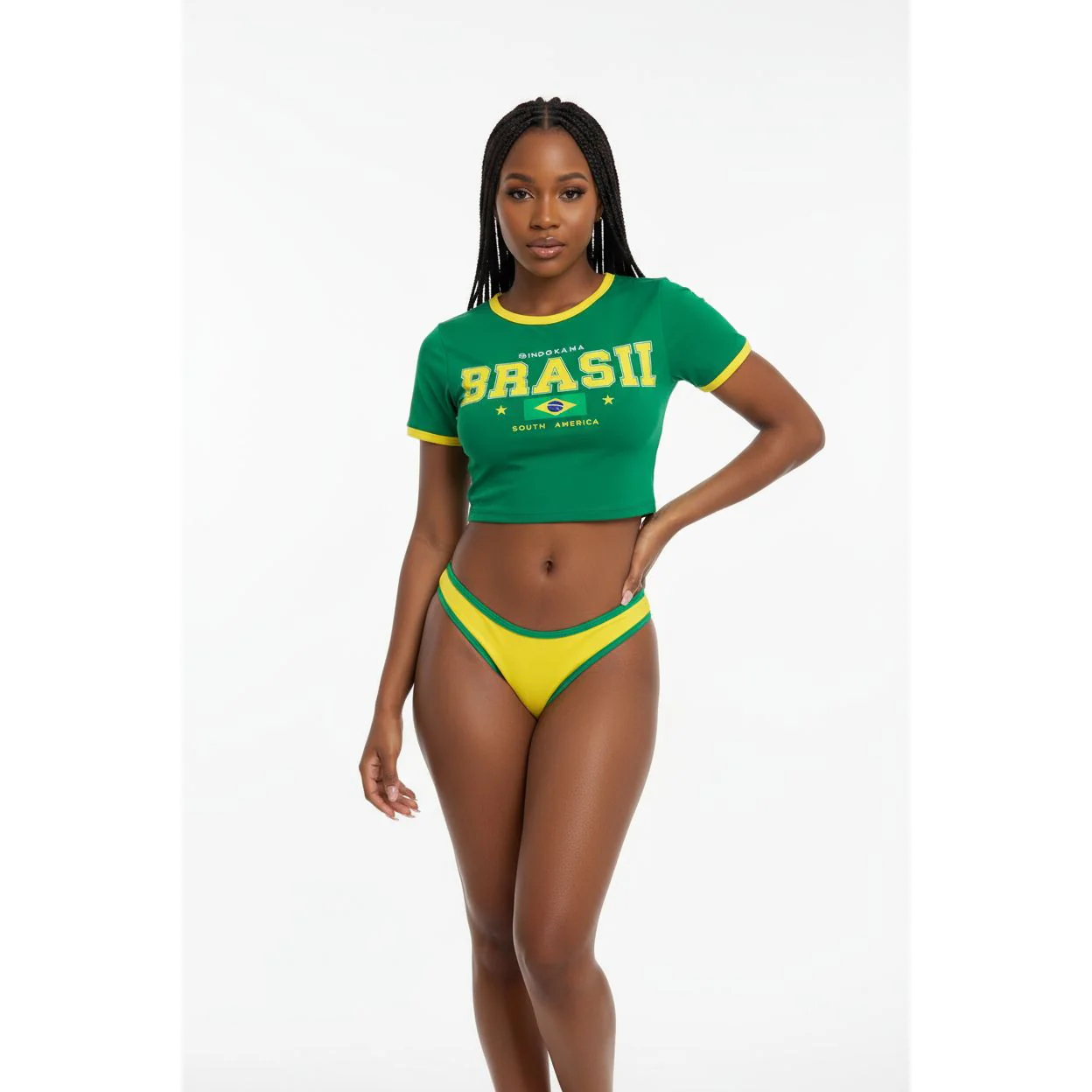 Two Piece Swimsuit with a Short-sleeve Tee Crop Top and Bikini Bottom Set - Image 4