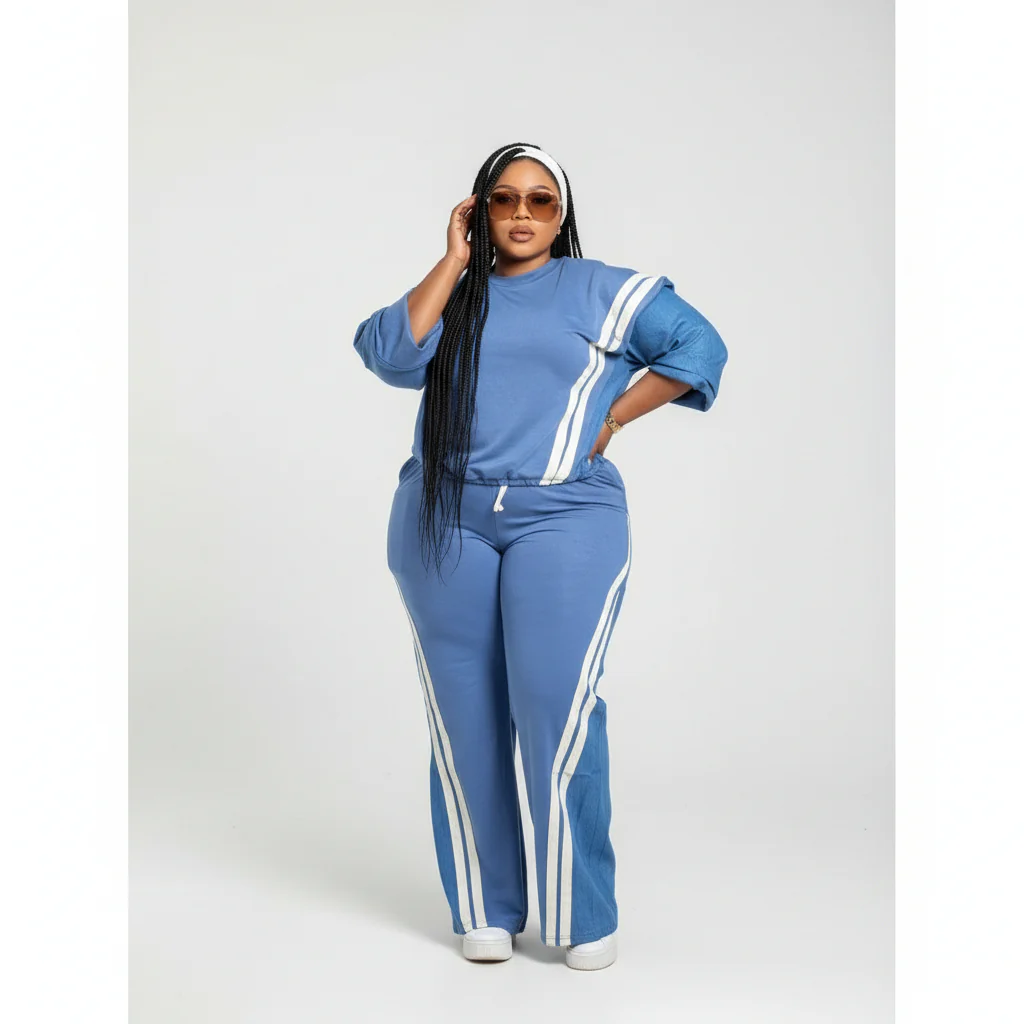 Two Piece Two Tone Long Sleeve Pants & Top Set - Image 3