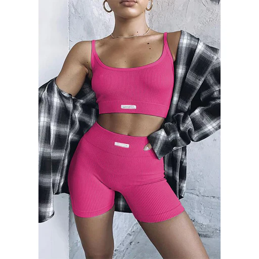 Solid Color Tight & Sleeveless Crop Top Set - Image 4