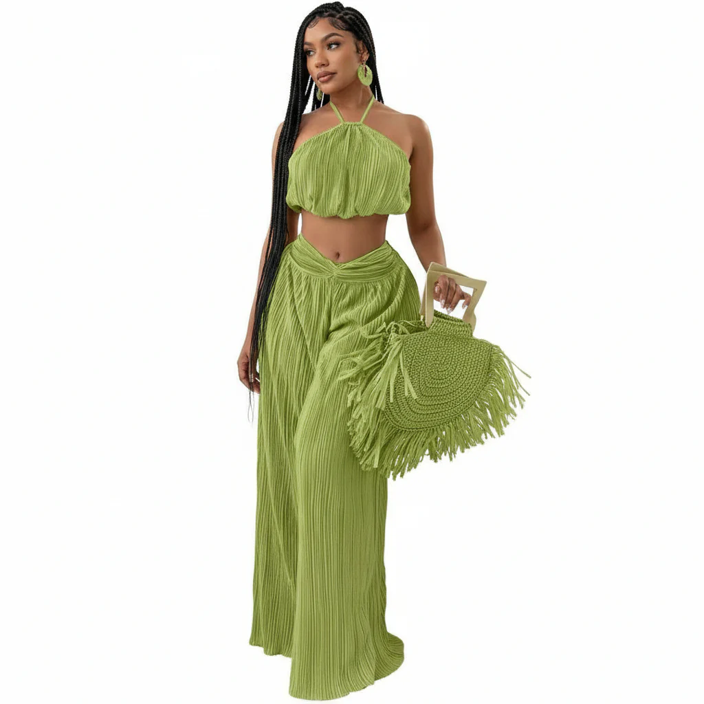 Halter Top With Twist Front Waist & Trousers Two Piece Set - Image 2