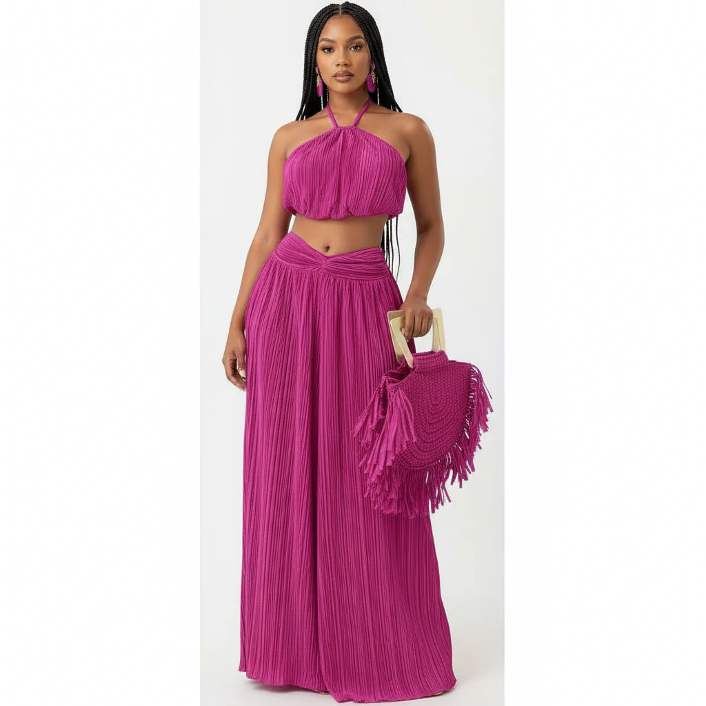 Halter Top With Twist Front Waist & Trousers Two Piece Set - Image 3