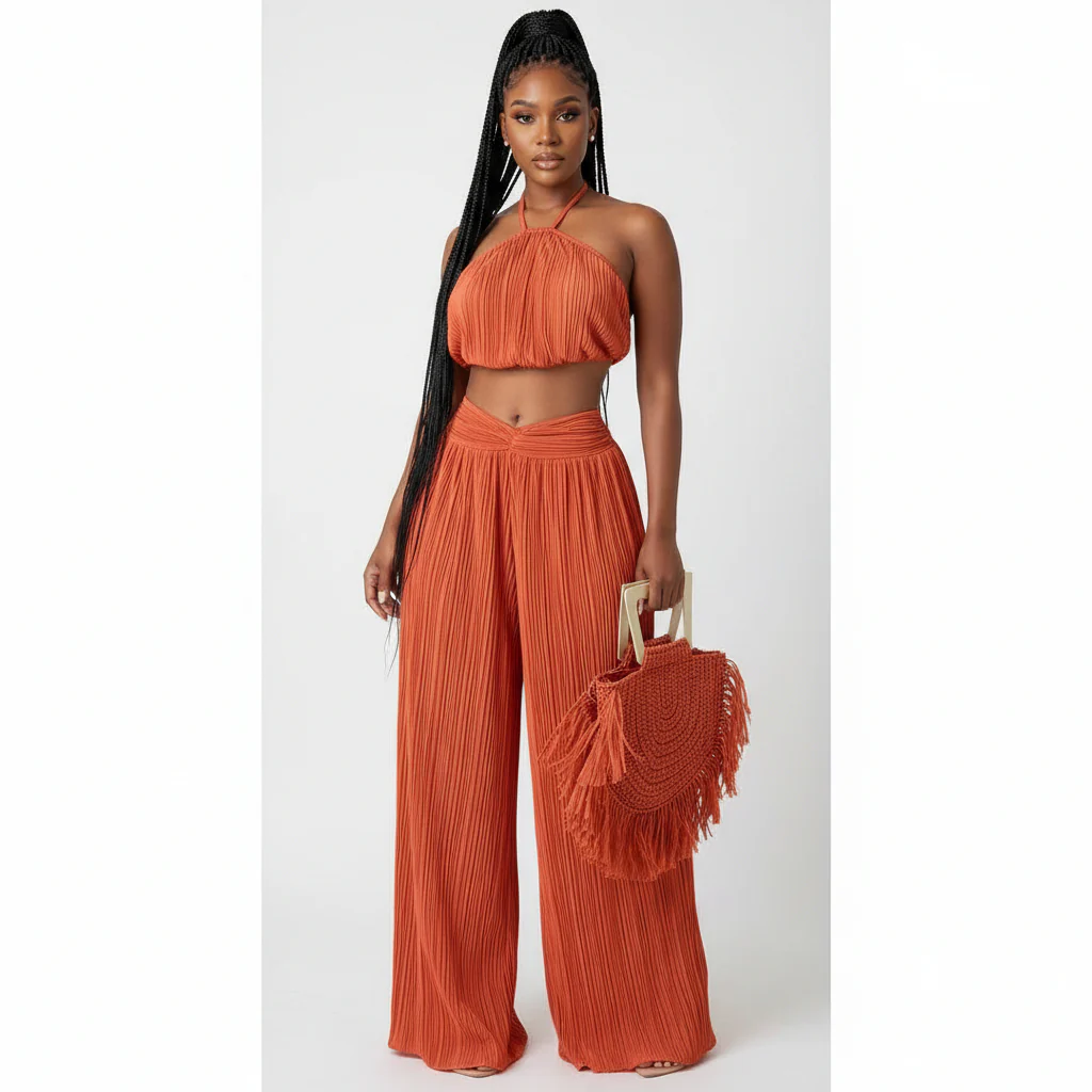 Halter Top With Twist Front Waist & Trousers Two Piece Set - Image 4