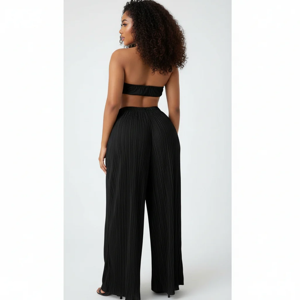 Halter Top With Twist Front Waist & Trousers Two Piece Set - Image 5