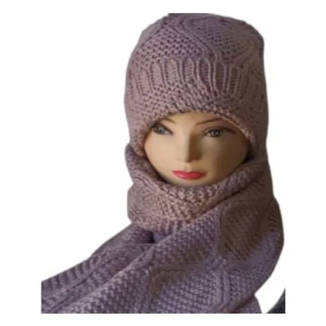 Knit Soft Heart Pattern Scarf & Hat Set - Image 2