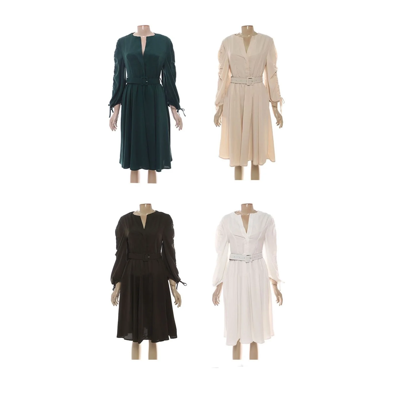 V-Neck Belted Midi Dress - Image 3