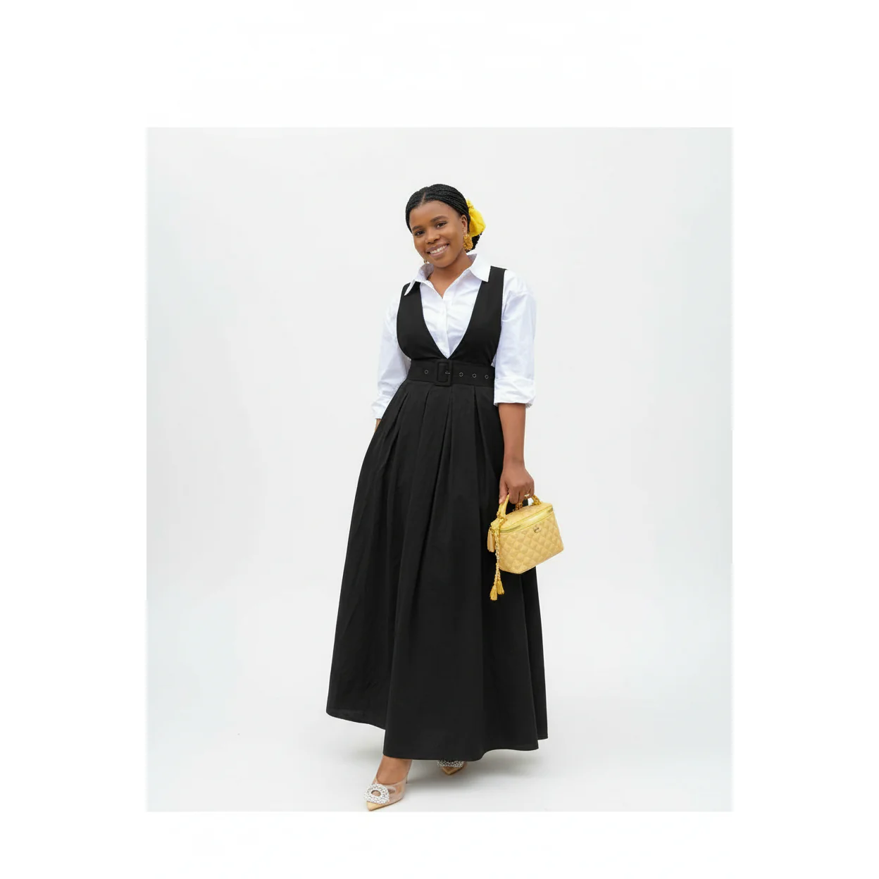 V-Neck Belted Pinafore Maxi Dress - Image 2