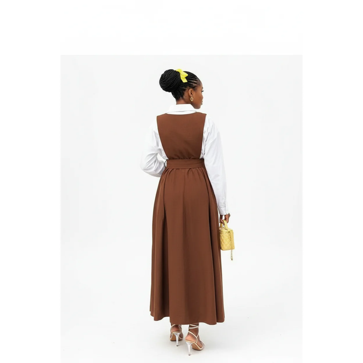 V-Neck Belted Pinafore Maxi Dress - Image 4