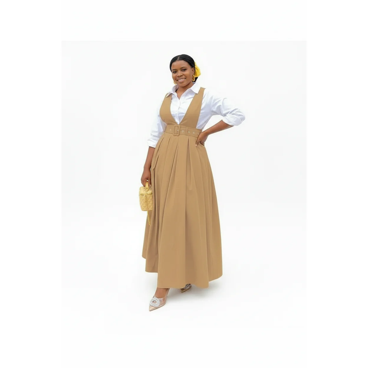 V-Neck Belted Pinafore Maxi Dress - Image 5