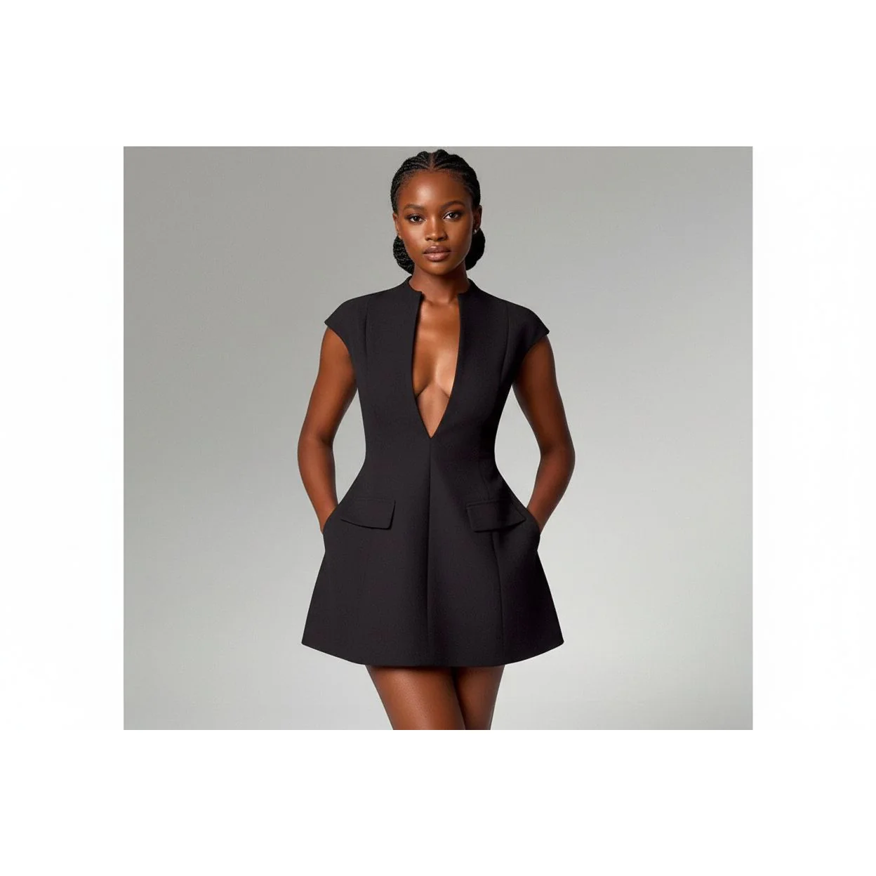 V-Neck Bubble Mini Dress - Image 2