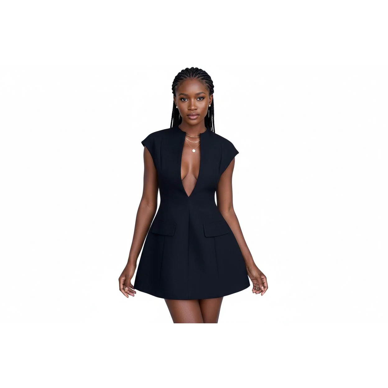 V-Neck Bubble Mini Dress - Image 4
