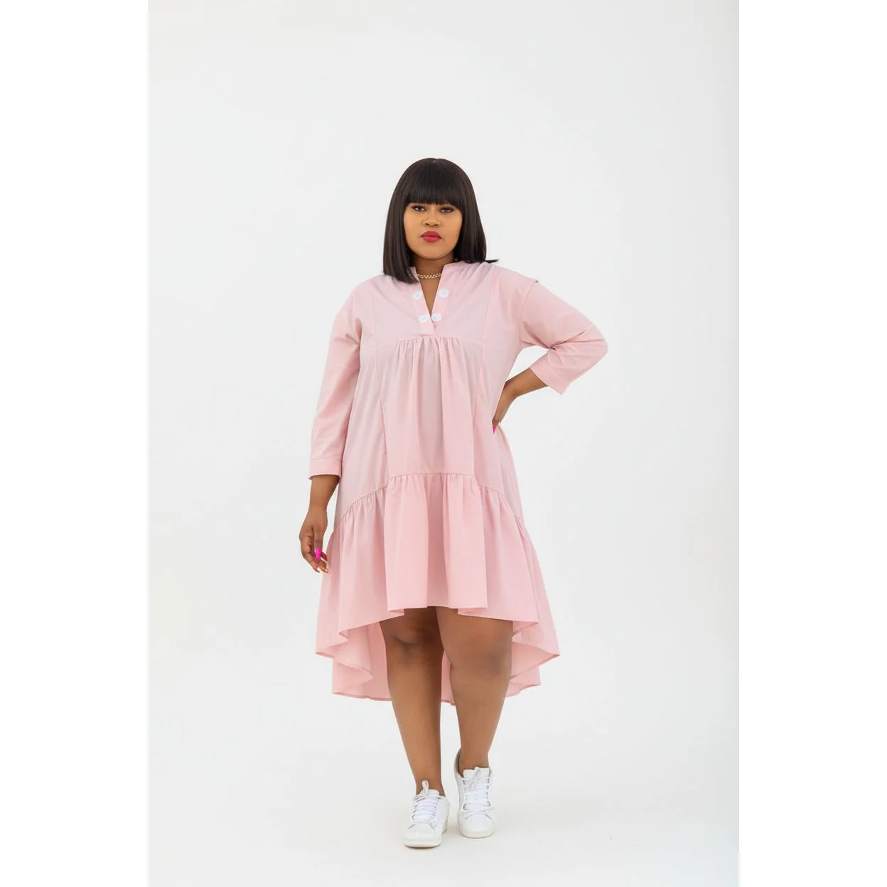 V-Neck Butoon Bubble Dress - Image 3