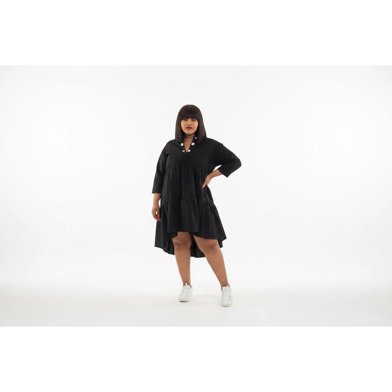 V-Neck Butoon Bubble Dress - Image 4
