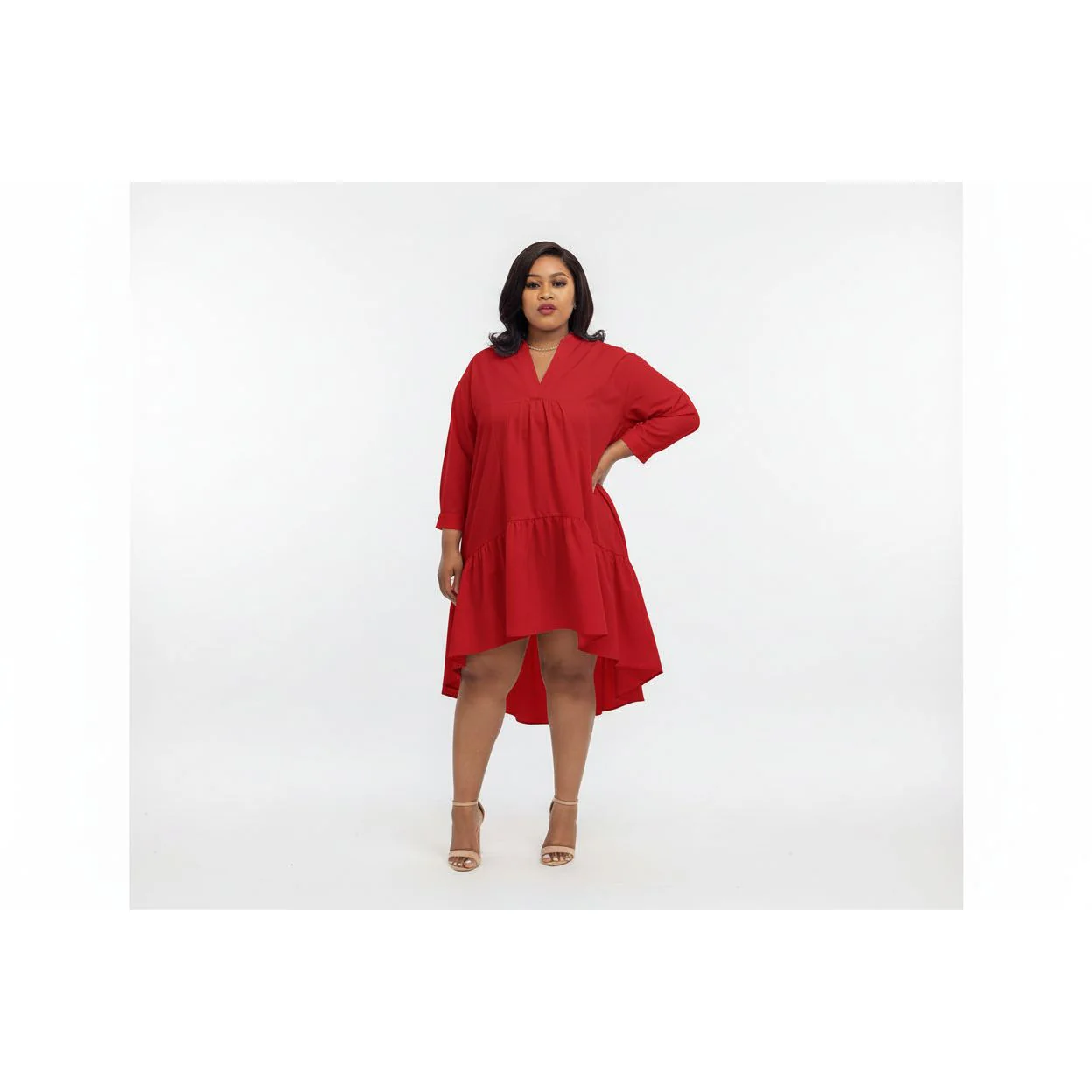V-Neck Butoon Bubble Dress - Image 5
