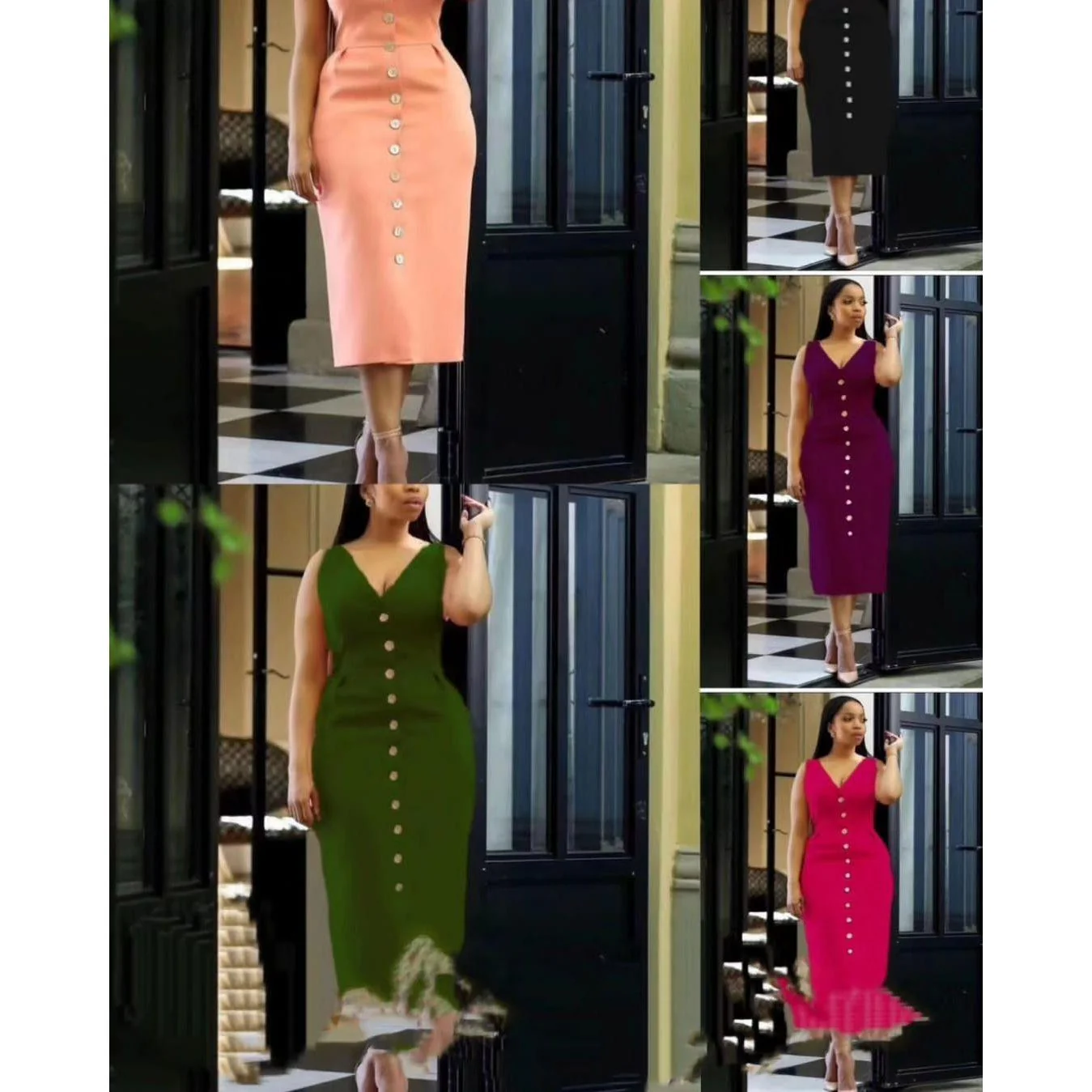 V-Neck Button Detailed Sleeveless Dress - Image 4