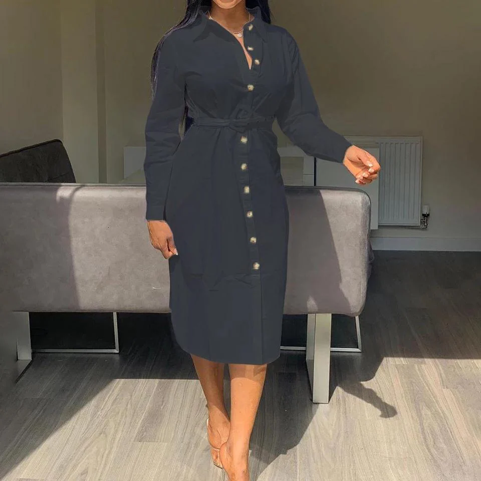 V-Neck Button Up Shirt Dress - Image 3