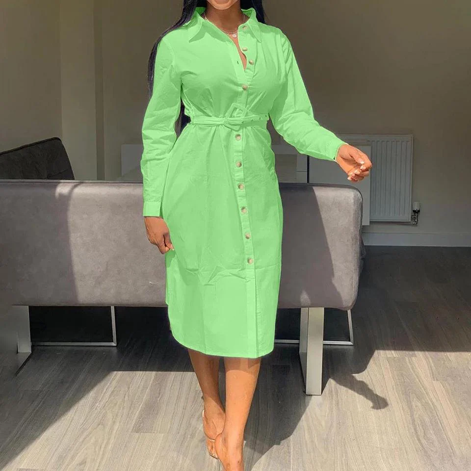 V-Neck Button Up Shirt Dress - Image 4