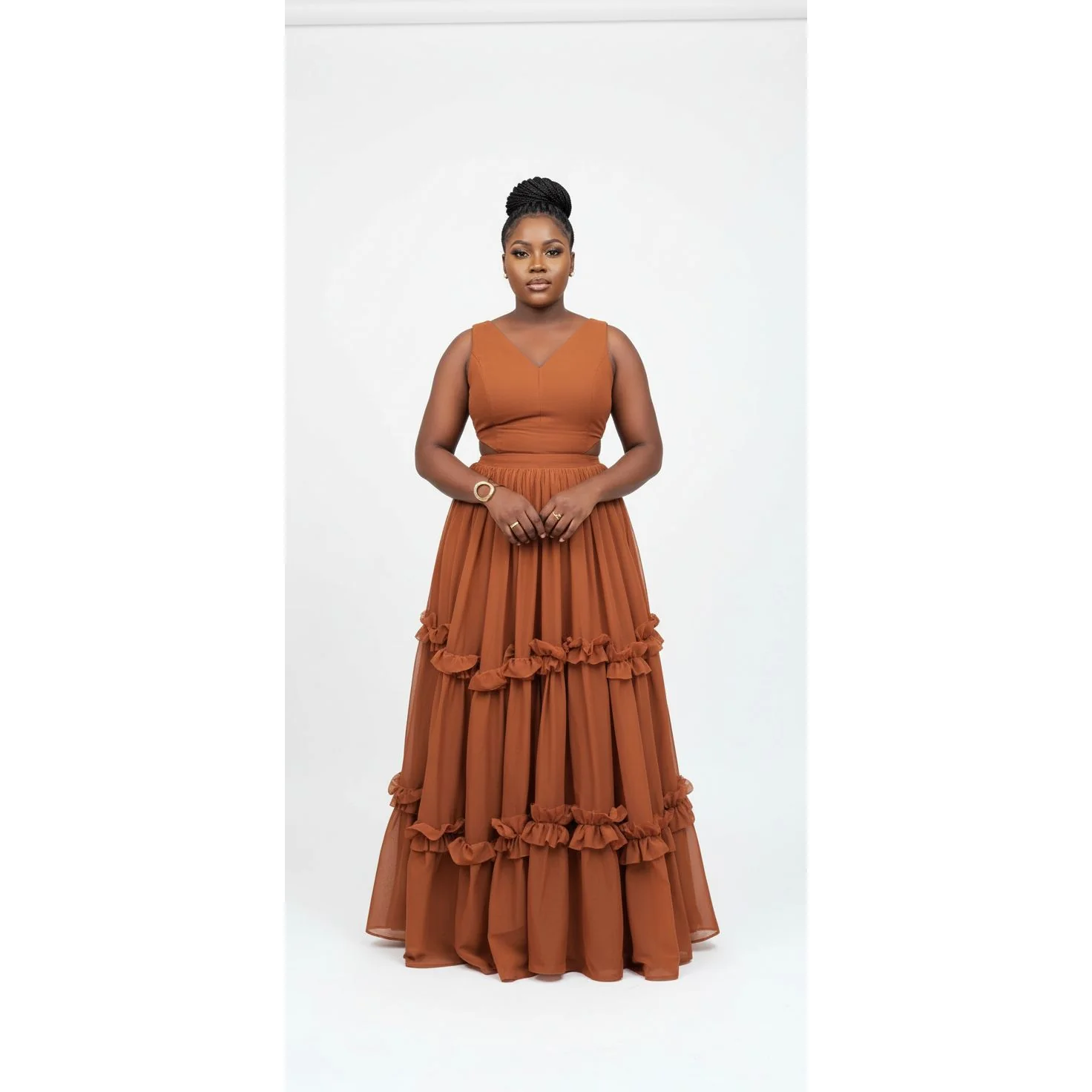 V-Neck Cap Sleeves Boho Printed Maxi Dress - Image 2