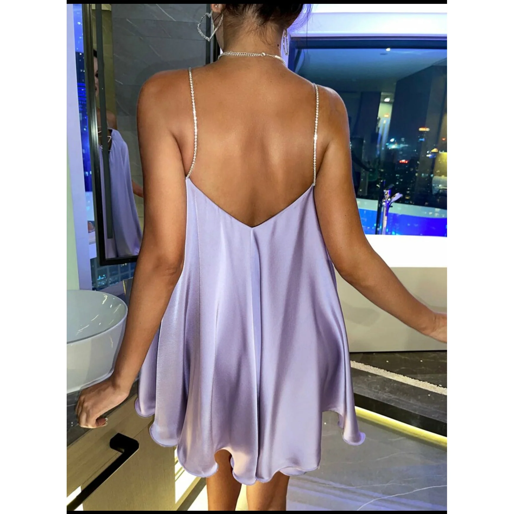V Neck Chain Strap Backless Dress - Image 11
