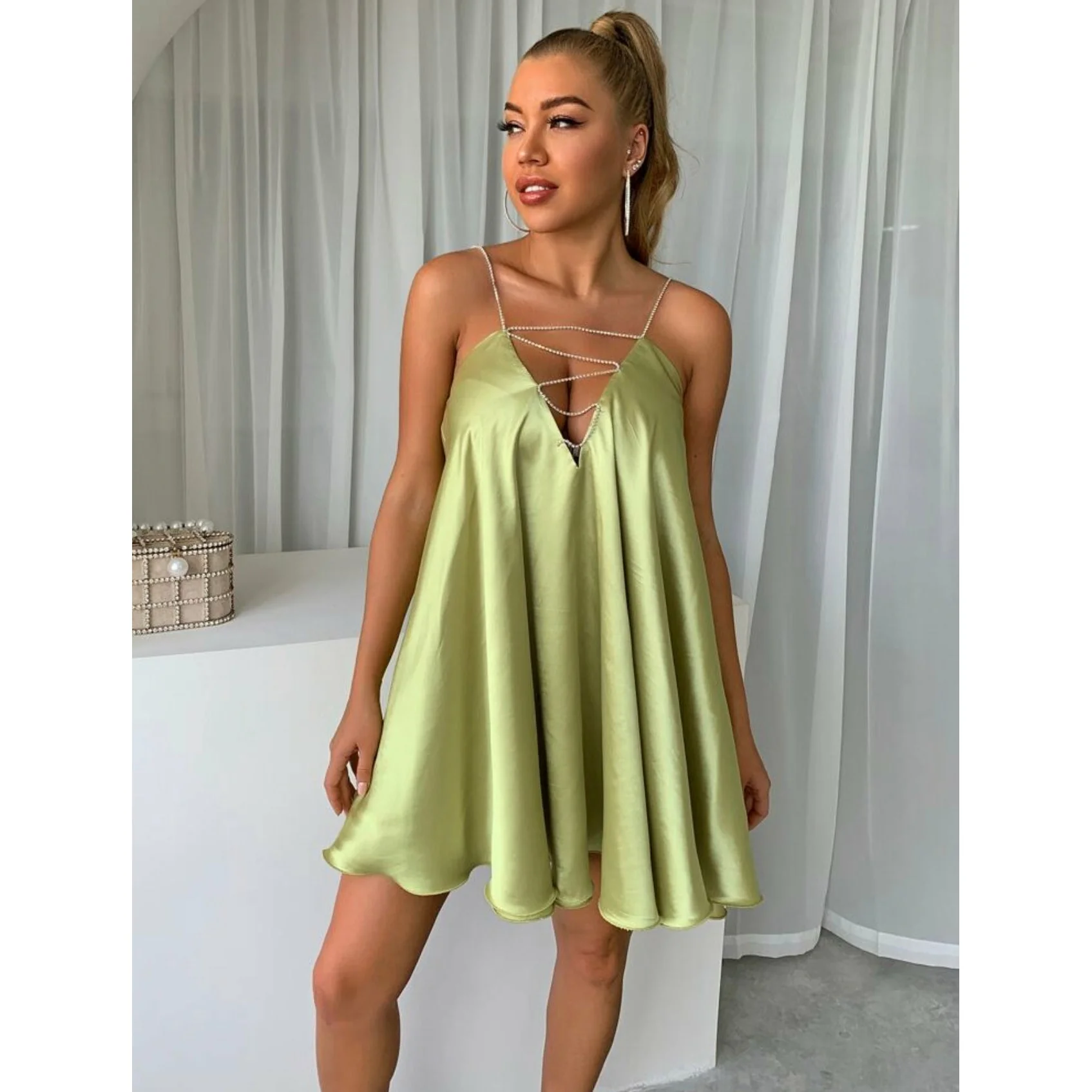 V Neck Chain Strap Backless Dress - Image 19