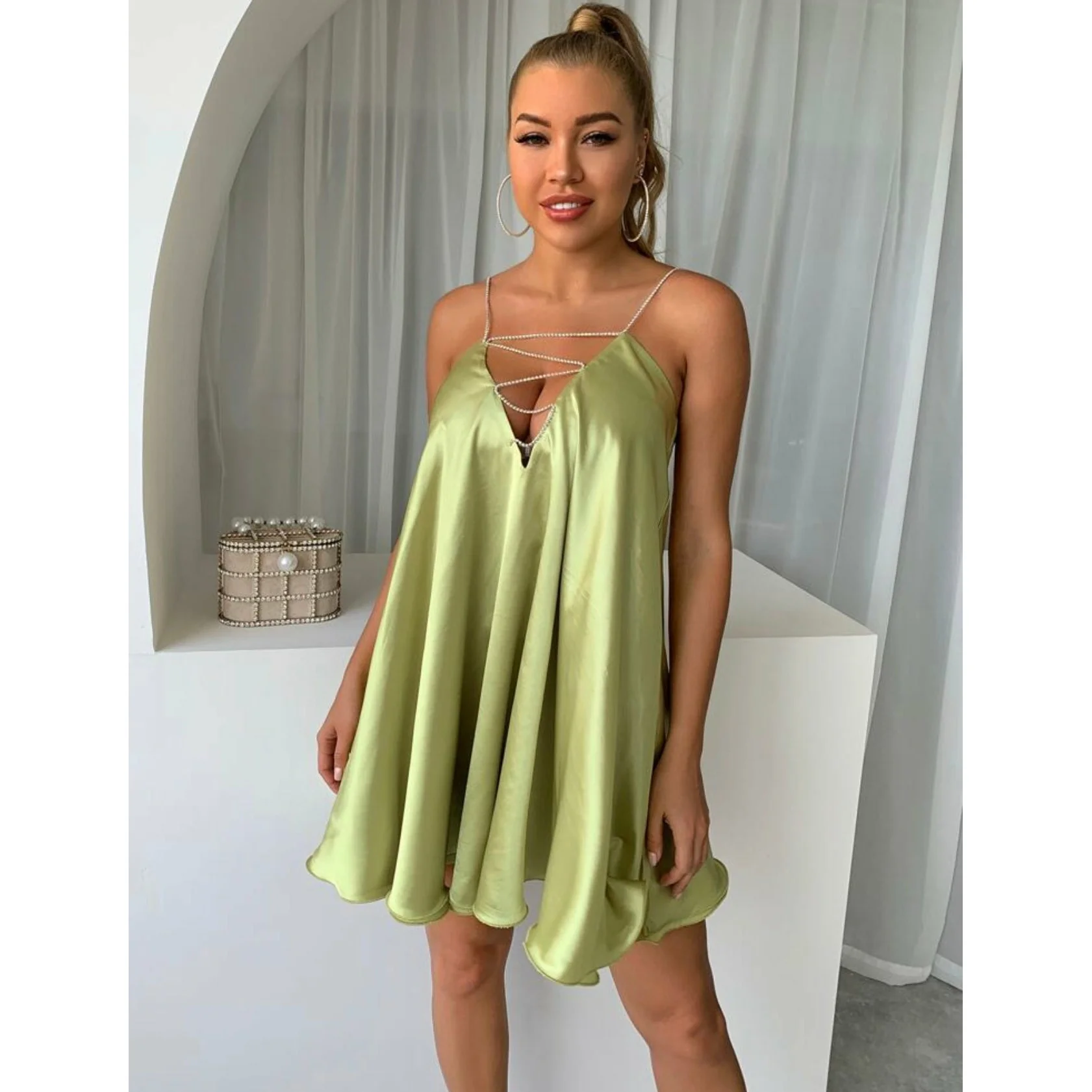 V Neck Chain Strap Backless Dress - Image 20