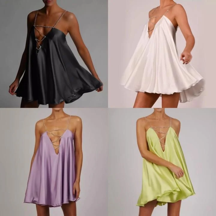 V Neck Chain Strap Backless Dress - Image 6