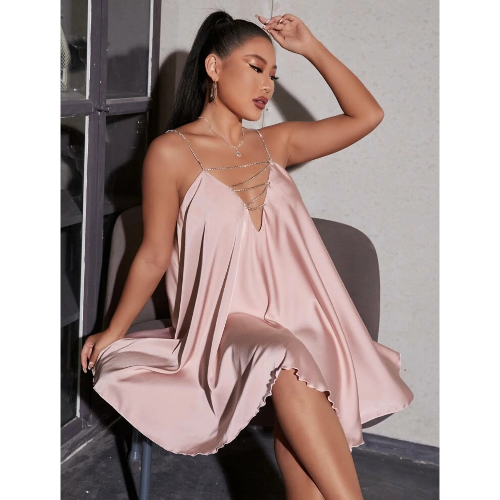 V Neck Chain Strap Backless Dress - Image 7