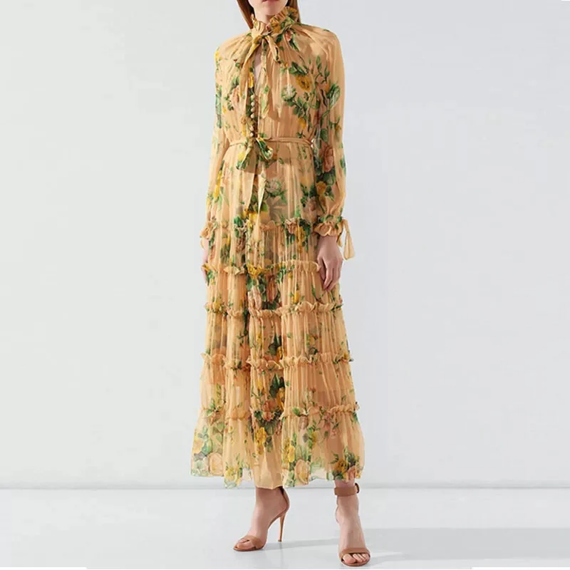 V-Neck Chiffon Floral Dress - Image 4