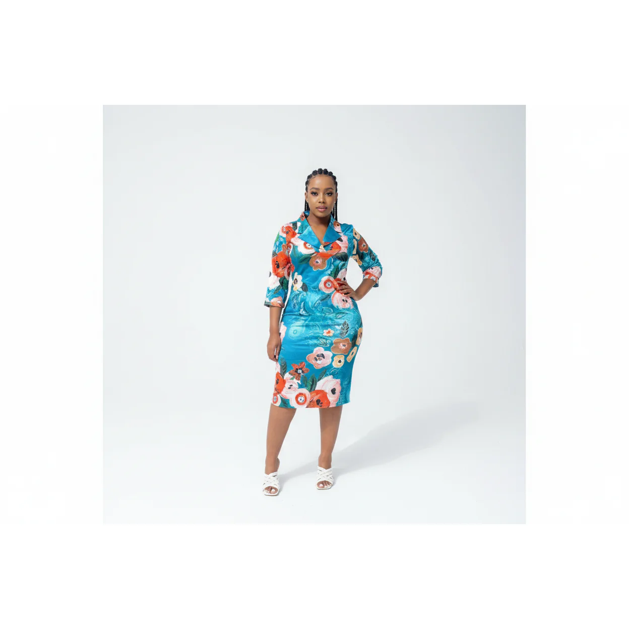 V-Neck Collar print Midi Dress - Image 2