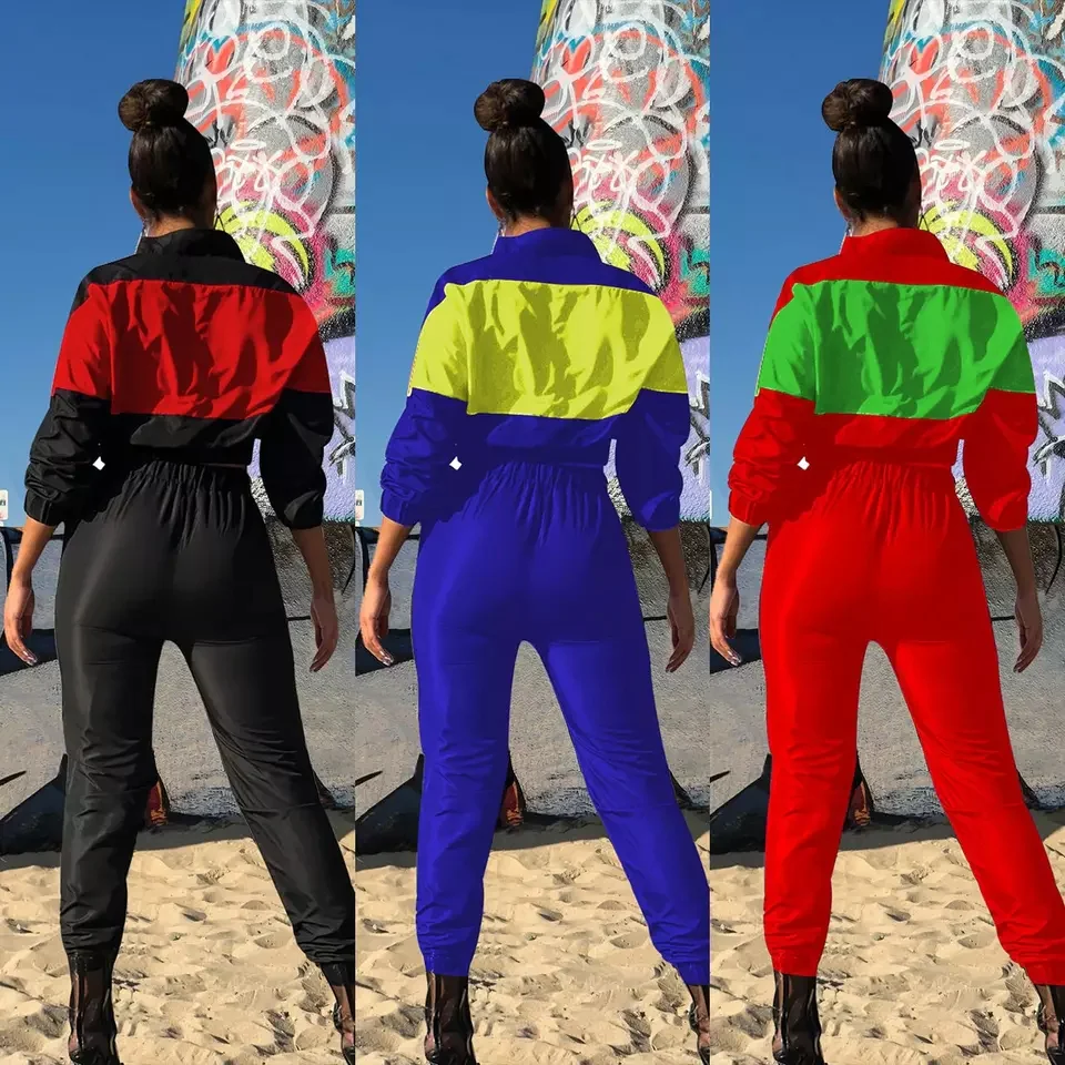 V-neck Color Zipper Tracksuit - Image 2
