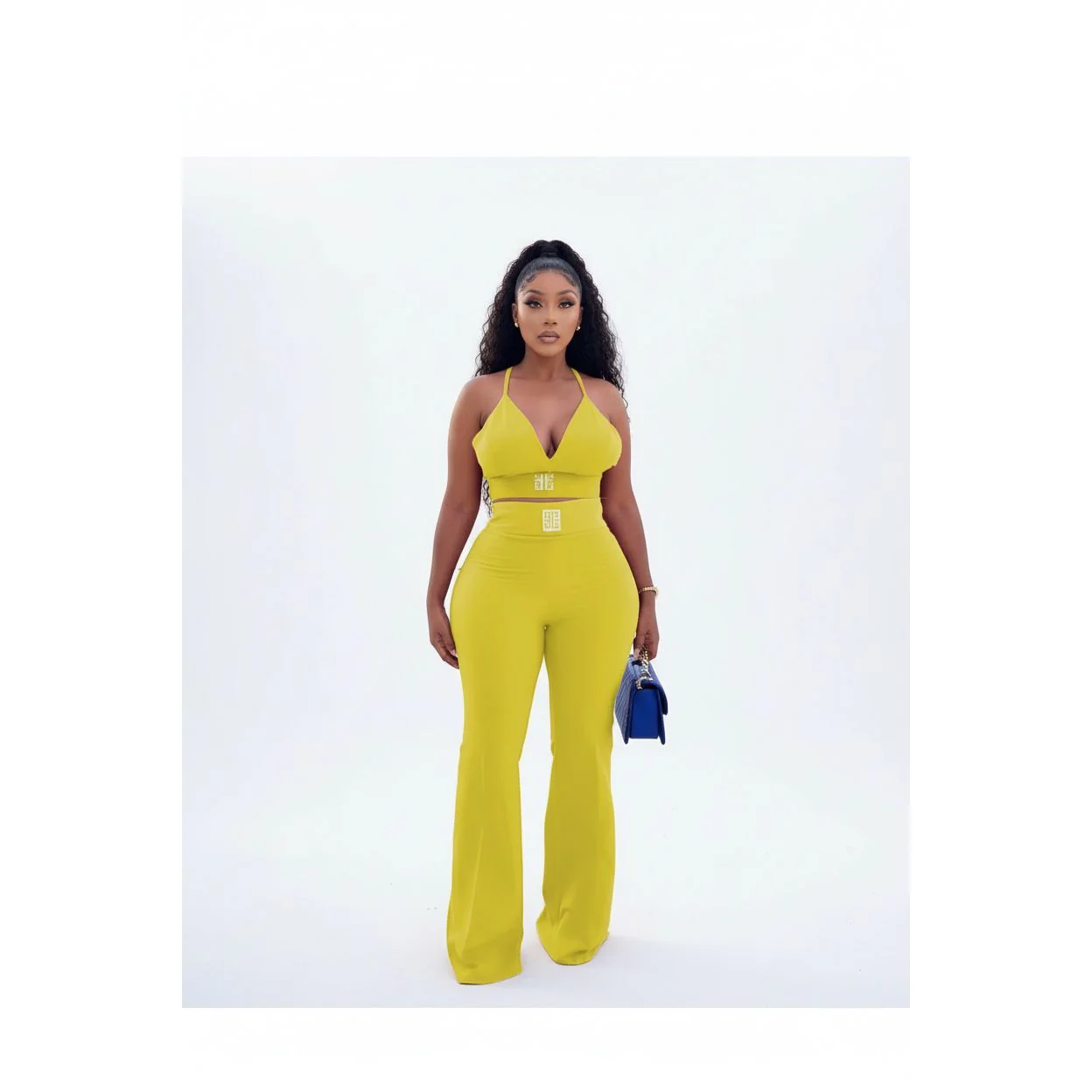 V-Neck Crop Top and High Waisted Legging Pants Outfit Set