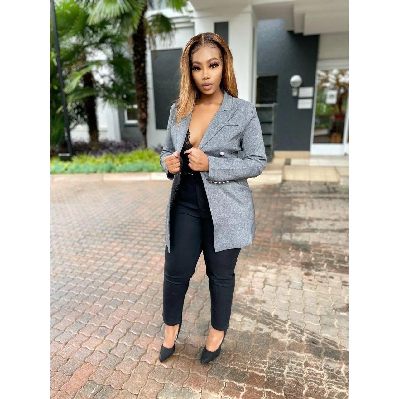 V-Neck Double Double Breasted Blazer Dress - Image 11